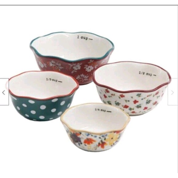The Pioneer Woman Nesting Measuring Bowl Set 4 piece Fall Flowers Stoneware - Picture 2 of 12